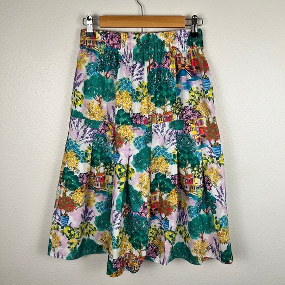 Deja Bleu Artsy Novelty Print Midi Skirt XS Art to Wear City Chic Colorful - Picture 4 of 10